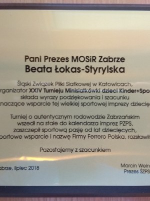 Podziękowanie Śląska Siatkówka